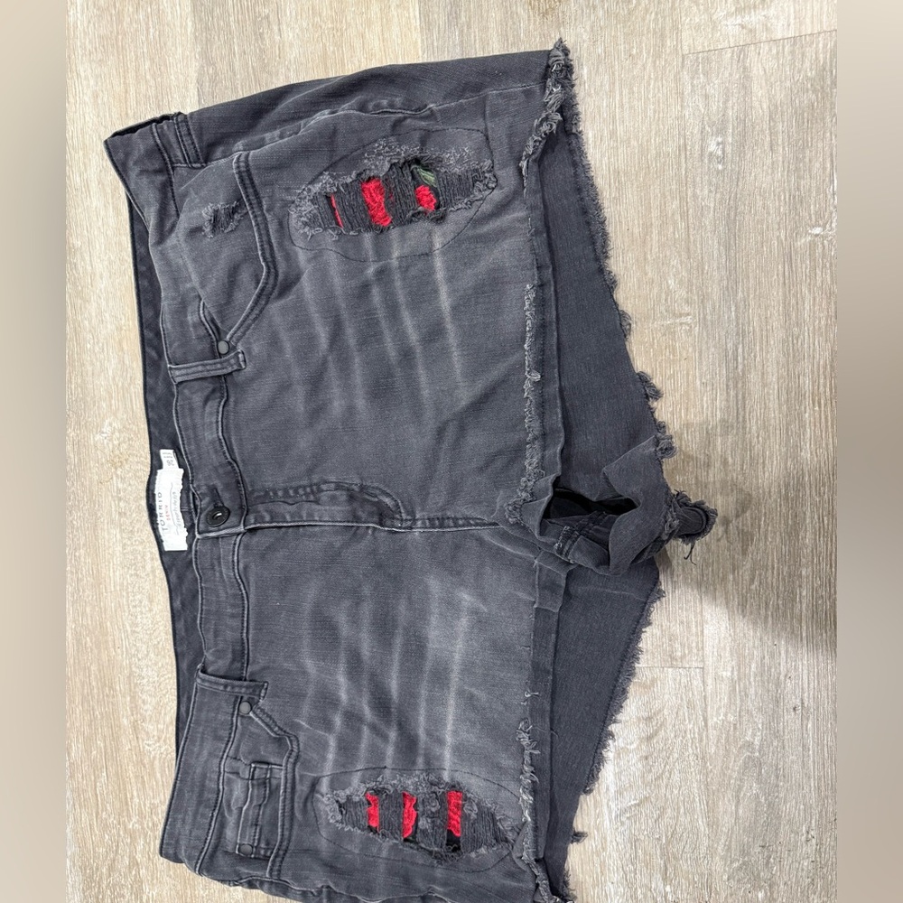 Torrid Black and Red Distressed Jean Shorts